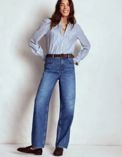 Boden Tops & T-Shirts-Chemise en jersey avec empiècement à smocks Rayé bleu éternel et ivoire