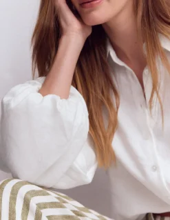 Boden Chemises & Blouses|Tops & T-Shirts-Chemise en lin à manches bouffantes Blanc