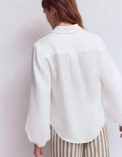 Boden Chemises & Blouses|Tops & T-Shirts-Chemise en lin à manches bouffantes Blanc
