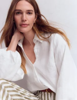 Boden Chemises & Blouses|Tops & T-Shirts-Chemise en lin à manches bouffantes Blanc