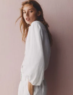 Boden Chemises & Blouses|Tops & T-Shirts-Chemise en lin à manches bouffantes Blanc