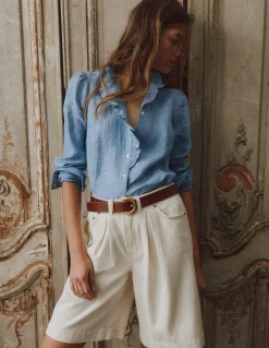 Boden Chemises & Blouses|Tops & T-Shirts-Chemise Isabel en lin à volants Bleu chambray