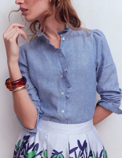 Boden Chemises & Blouses|Tops & T-Shirts-Chemise Isabel en lin à volants Bleu chambray