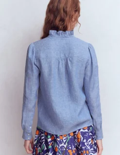 Boden Chemises & Blouses|Tops & T-Shirts-Chemise Isabel en lin à volants Bleu chambray