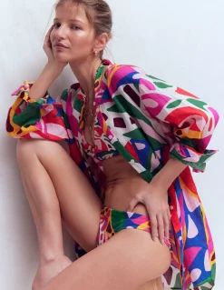 Boden Chemises & Blouses|Tops & T-Shirts-Chemise longue en lin Multi, motif Leafy Cascade