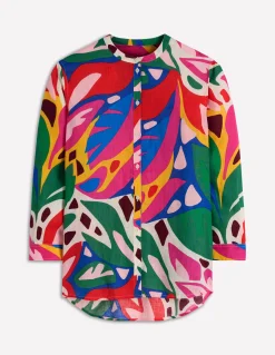 Boden Chemises & Blouses|Tops & T-Shirts-Chemise longue en lin Multi, motif Leafy Cascade