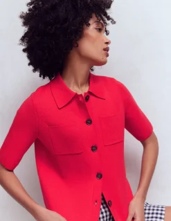 Boden Tenues De Travail|Pulls & Gilets-Chemise manches courtes en maille Cerise vif