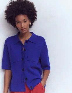 Boden Tenues De Travail|Pulls & Gilets-Chemise manches courtes en maille Bleu vif