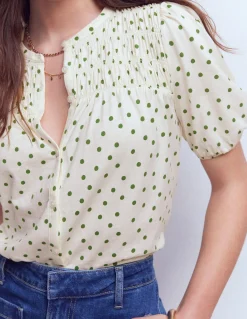 Boden Tops & T-Shirts-Chemise manches courtes Mya à smocks Papyrus, pois peints
