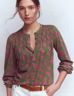 Boden Tops & T-Shirts-Chemise Mya smockée en jersey Motif Blossomy Sprig