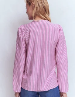 Boden Tops & T-Shirts-Chemise Mya smockée en jersey Rayé violet trèfle et ivoire