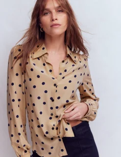 Boden Tenues De Travail|Chemises & Blouses-Chemise Sara en soie Sable, pois peints espacés