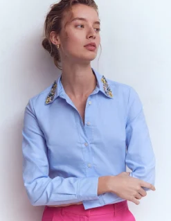 Boden Chemises & Blouses|Tops & T-Shirts-Chemise Sienna à détails OXFORD BLEU, COL ORNEMENTÉ