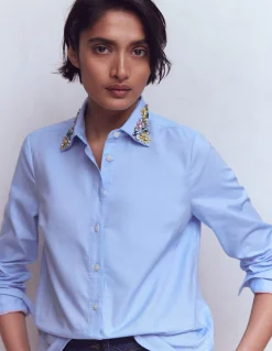 Boden Chemises & Blouses|Tops & T-Shirts-Chemise Sienna à détails OXFORD BLEU, COL ORNEMENTÉ