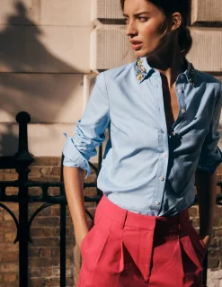 Boden Chemises & Blouses|Tops & T-Shirts-Chemise Sienna à détails OXFORD BLEU, COL ORNEMENTÉ