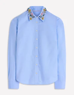 Boden Chemises & Blouses|Tops & T-Shirts-Chemise Sienna à détails OXFORD BLEU, COL ORNEMENTÉ