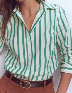 Boden Chemises & Blouses|Tops & T-Shirts-Chemise Sienna en coton Rayé vert et ivoire