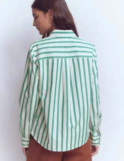 Boden Chemises & Blouses|Tops & T-Shirts-Chemise Sienna en coton Rayé vert et ivoire