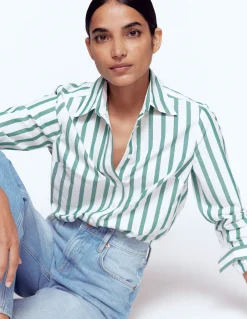 Boden Chemises & Blouses|Tops & T-Shirts-Chemise Sienna en coton Rayé vert et ivoire