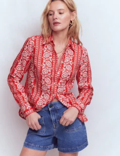 Boden Chemises & Blouses|Tops & T-Shirts-Chemise Sienna en lin Rouge, motif Ornate Floret