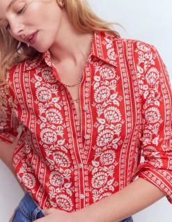 Boden Chemises & Blouses|Tops & T-Shirts-Chemise Sienna en lin Rouge, motif Ornate Floret
