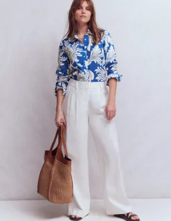 Boden Chemises & Blouses|Tops & T-Shirts-Chemise Sienna en lin Bleu, motif Botanical Flourish