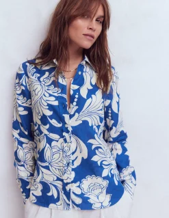Boden Chemises & Blouses|Tops & T-Shirts-Chemise Sienna en lin Bleu, motif Botanical Flourish