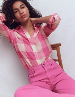 Boden Chemises & Blouses|Tops & T-Shirts-Chemise Sienna en lin Vichy Rose