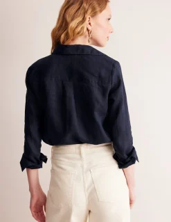 Boden Chemises & Blouses|Tops & T-Shirts-Chemise Sienna en lin Bleu Marine, Petits Pois
