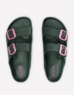 Boden Chaussures Plates|Sandales-Claquettes Lyla à double boucle Kaki/rose