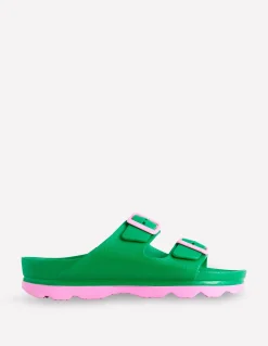 Boden Chaussures Plates|Sandales-Claquettes Lyla à double boucle Émeraude profond/rose tendre