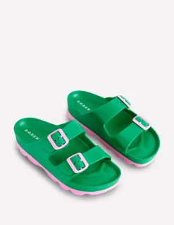 Boden Chaussures Plates|Sandales-Claquettes Lyla à double boucle Émeraude profond/rose tendre
