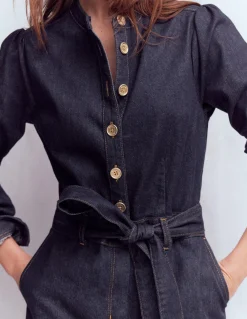 Boden Robes & Combinaisons|Robes Coupe Petite-Combinaison bootcut boutonnée en jean Indigo