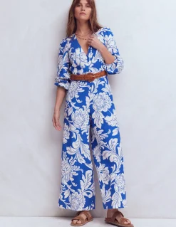 Boden Robes & Combinaisons|Robes Coupe Petite-Combinaison Lola en lin Motif Botanical Flourish Mono bleu