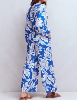 Boden Robes & Combinaisons|Robes Coupe Petite-Combinaison Lola en lin Motif Botanical Flourish Mono bleu