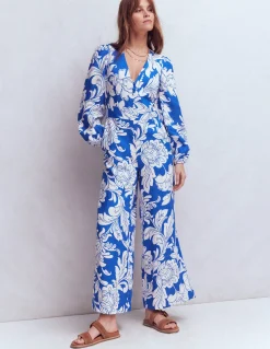 Boden Robes & Combinaisons|Robes Coupe Petite-Combinaison Lola en lin Motif Botanical Flourish Mono bleu