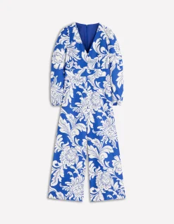 Boden Robes & Combinaisons|Robes Coupe Petite-Combinaison Lola en lin Motif Botanical Flourish Mono bleu