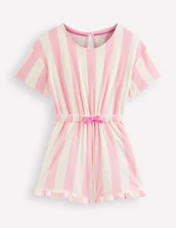 Boden Robes-Combishort décontracté en éponge Rayé rose, motif Spring Blossom