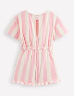 Boden Robes-Combishort décontracté en éponge Rayé rose, motif Spring Blossom