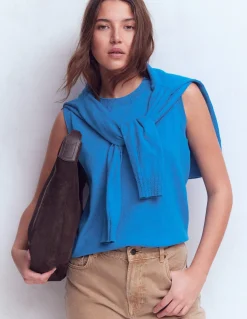 Boden Tenues De Travail|Pulls & Gilets-Débardeur à col rond Emilia en coton Bleu Martin-pêcheur