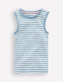 Boden Tops & T-Shirts-Débardeur côtelé à bordure en dentelle Rayé bleu glacier