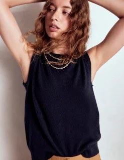 Boden Cachemire|Tenues De Travail-Débardeur Eva en cachemire Bleu Marine, Petits Pois