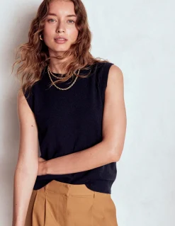 Boden Cachemire|Tenues De Travail-Débardeur Eva en cachemire Bleu Marine, Petits Pois