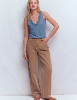 Boden Tops & T-Shirts-Débardeur Flora ultra-doux à détails en dentelle Bleu capitaine