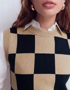 Boden Pulls & Gilets-Débardeur Lucy en coton Carreaux camel/bleu marine