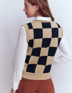 Boden Pulls & Gilets-Débardeur Lucy en coton Carreaux camel/bleu marine