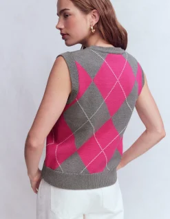 Boden Pulls & Gilets-Débardeur Lucy en coton Motif argyle rose/gris