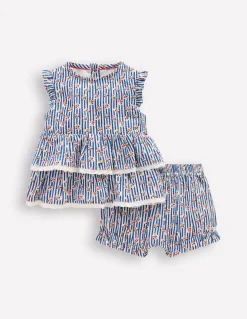 Boden Barboteuses & Ensembles|Ensembles Assortis-Ensemble à volants Rayé cerise geai bleu