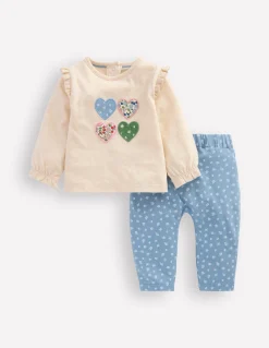 Boden Barboteuses & Ensembles-Ensemble avec logo pour filles Motif Floral Hearts bleu