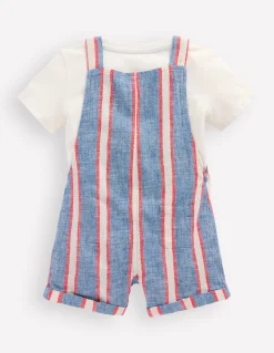 Boden Barboteuses & Ensembles-Ensemble avec salopette courte tissée Rayé bleu et rouge
